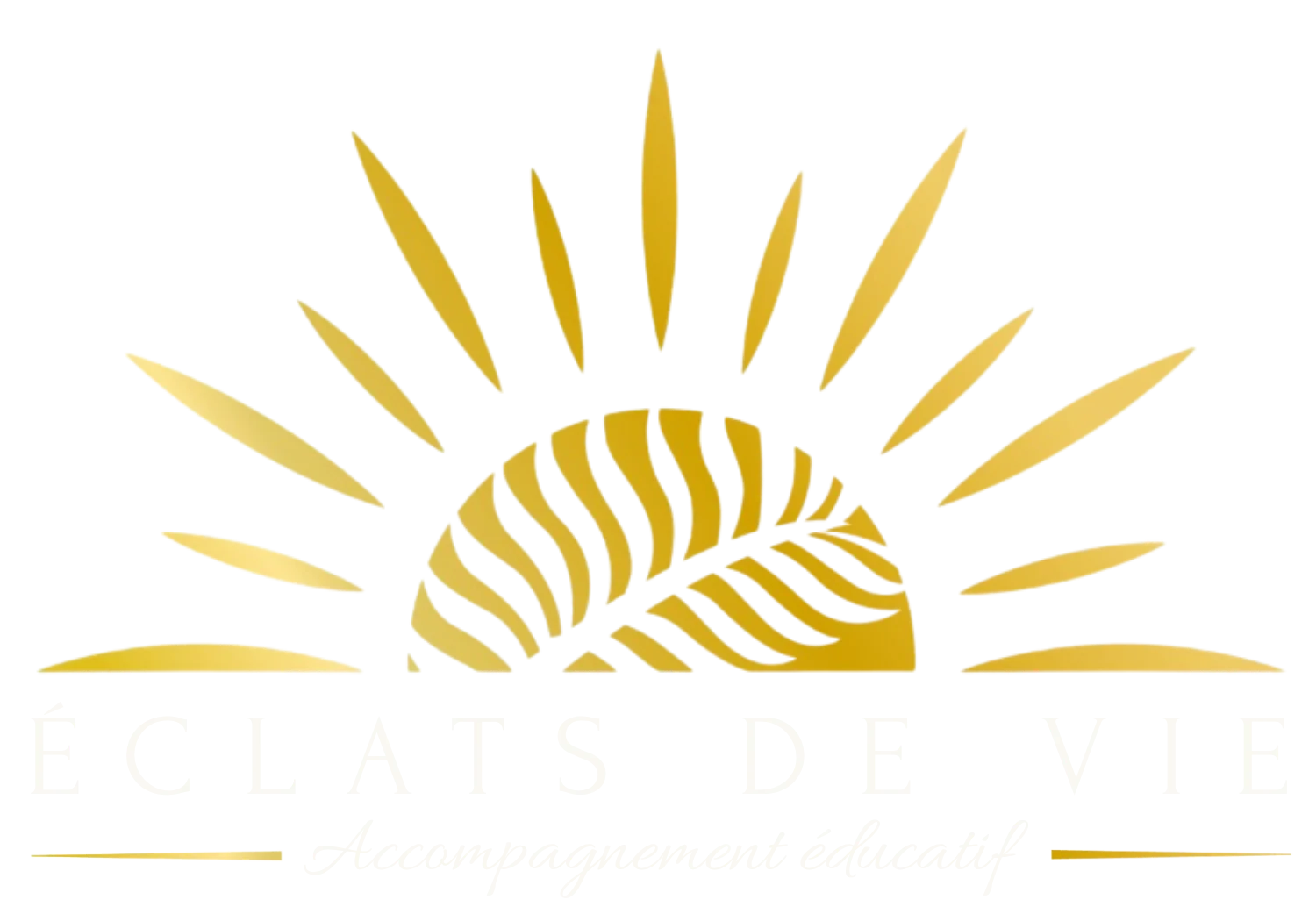 Logo montrant un demi soleil doré, orné d'une feuille de plante. Sous le soleil est inscrit "Éclats de Vie"